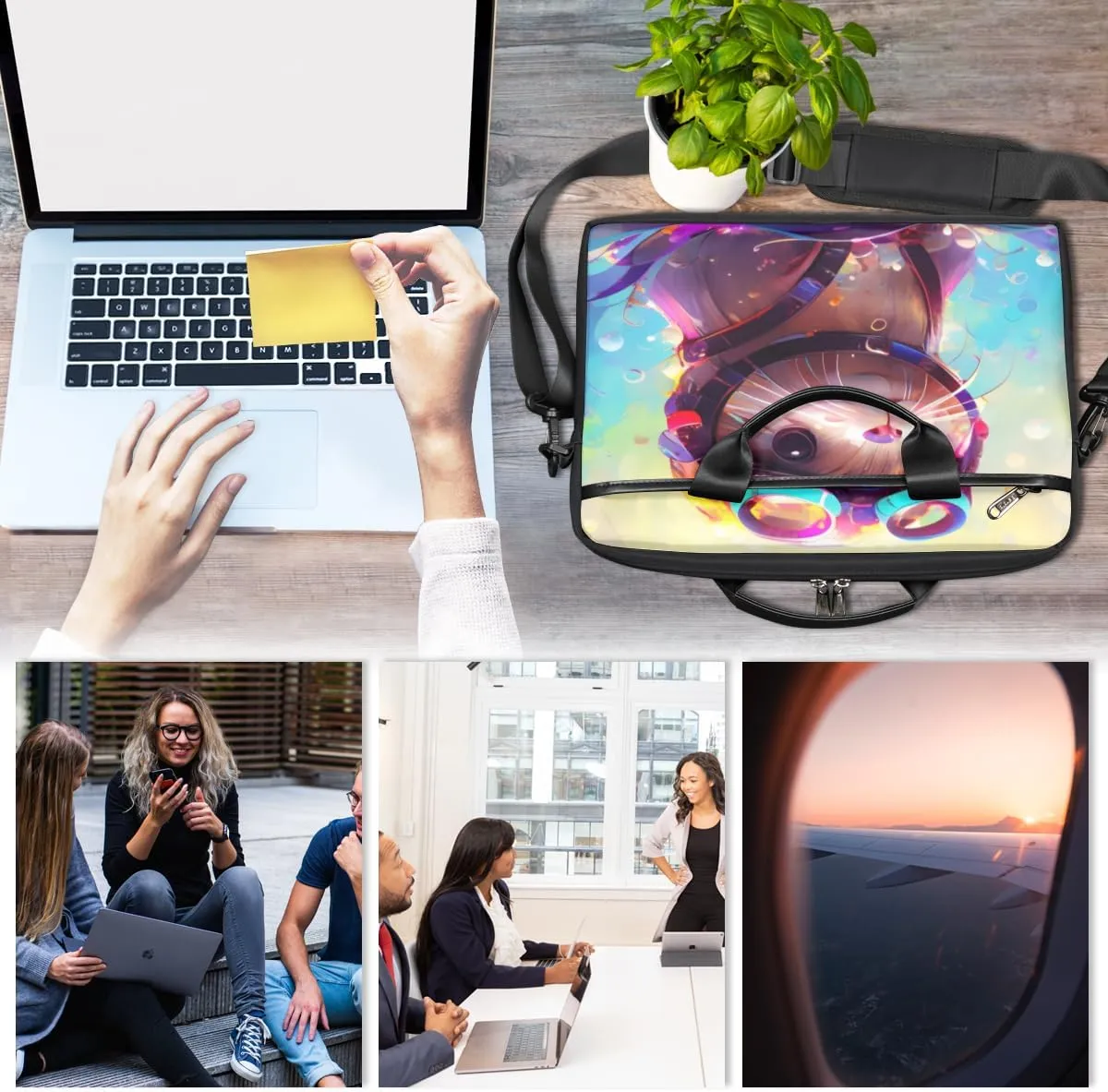 Fun Color Theme Laptop Shoulder Bag for Tablet Computer Notebook Sleeve Messenger Carrying Case Briefcase Tote