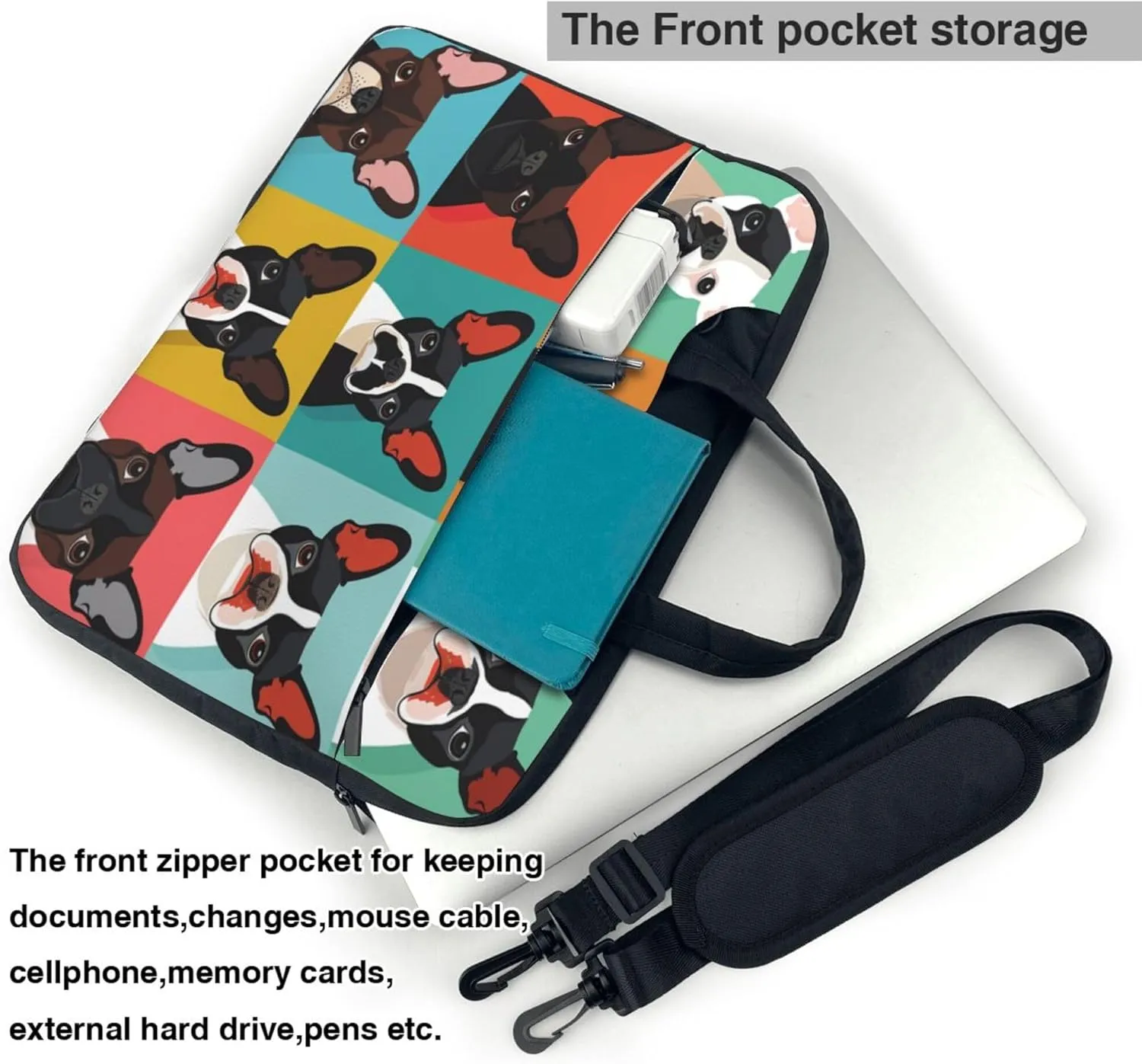 Fun Dog Head Laptop Shoulder Bag for Women, Cartoon Dogs Breed Laptop Sleeve Case Durable Computer Bag