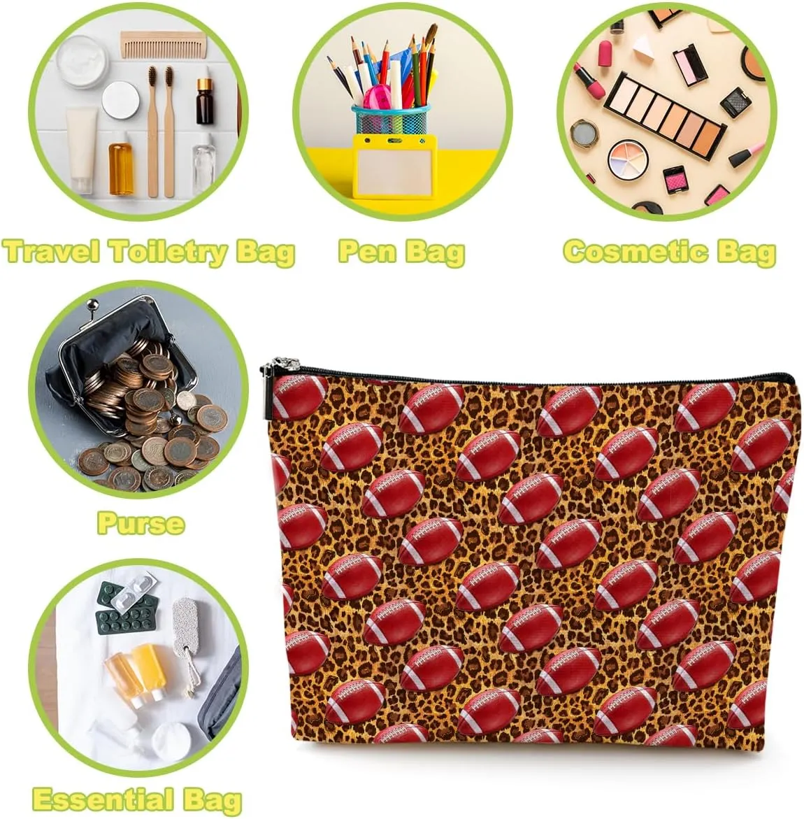 Fun Football Gifts for Teen Girls & Women - Cosmetic Bag, Makeup Bag, Friendship & Graduation Gift for Football Fans