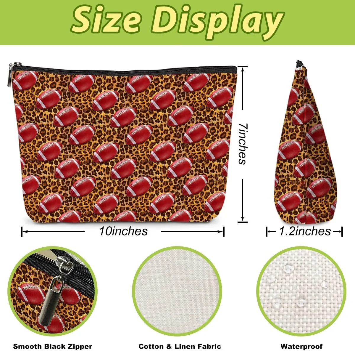 Fun Football Gifts for Teen Girls & Women - Cosmetic Bag, Makeup Bag, Friendship & Graduation Gift for Football Fans