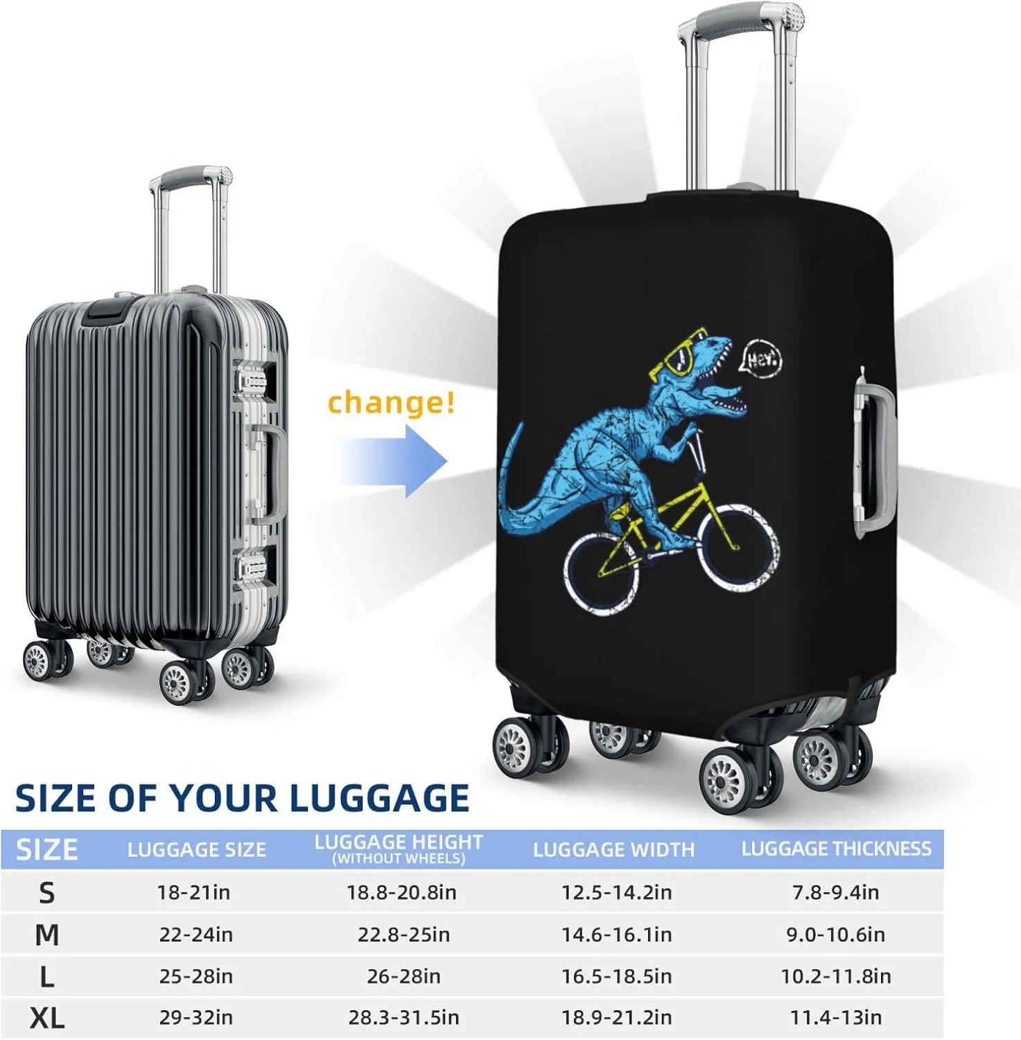 Fun Riding Dinosaur Print Washable Luggage Cover - Fashion Suitcase Protector Fits 18-32 Inch Luggage