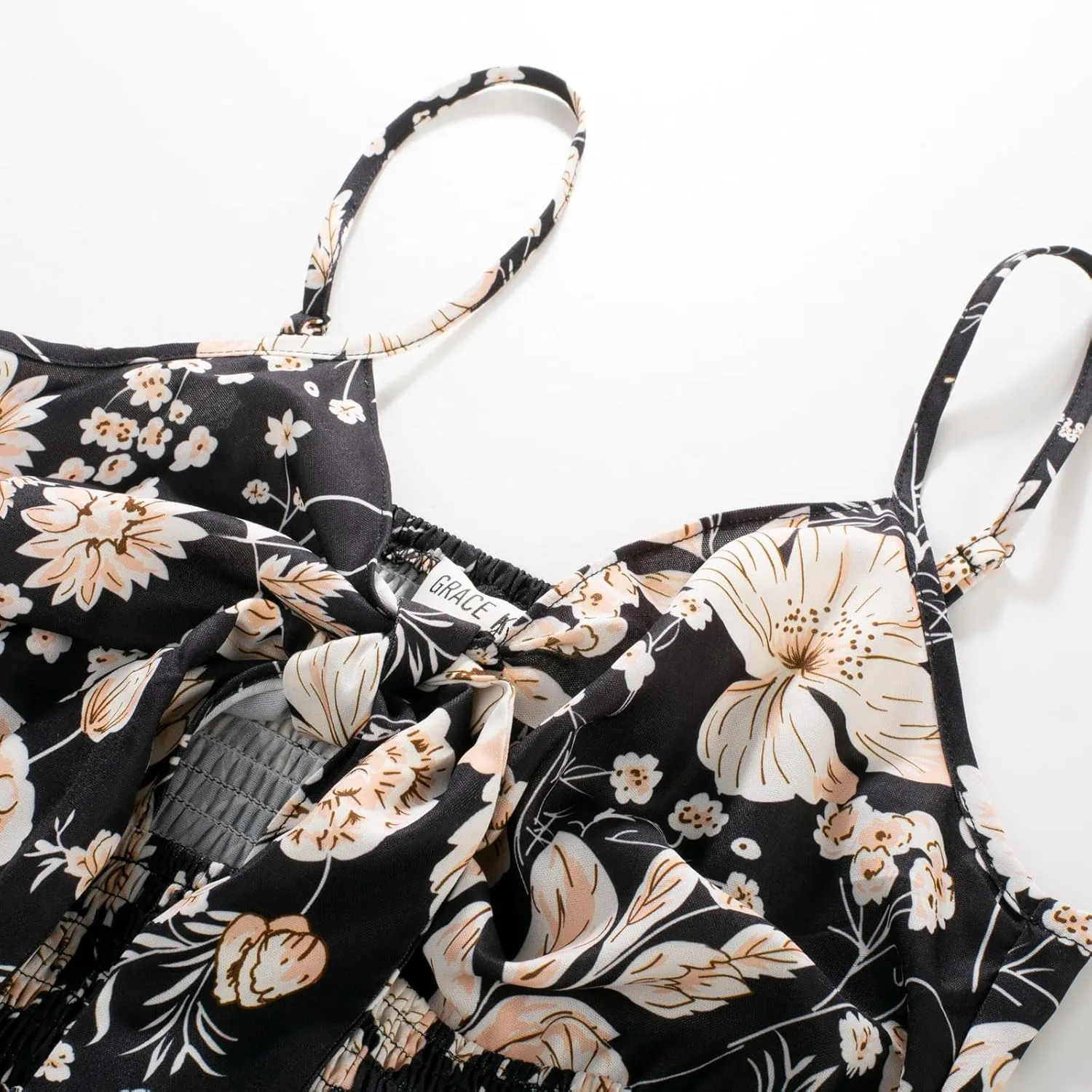 GRACE KARIN Women's 2025 Summer Maxi Dress Floral Tie Front Spaghetti Strap Casual Boho Beach Flowy Sundress with Pockets