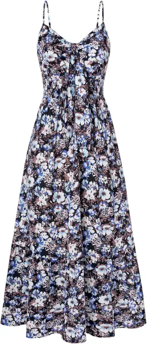 GRACE KARIN Women's 2025 Summer Maxi Dress Floral Tie Front Spaghetti Strap Casual Boho Beach Flowy Sundress with Pockets