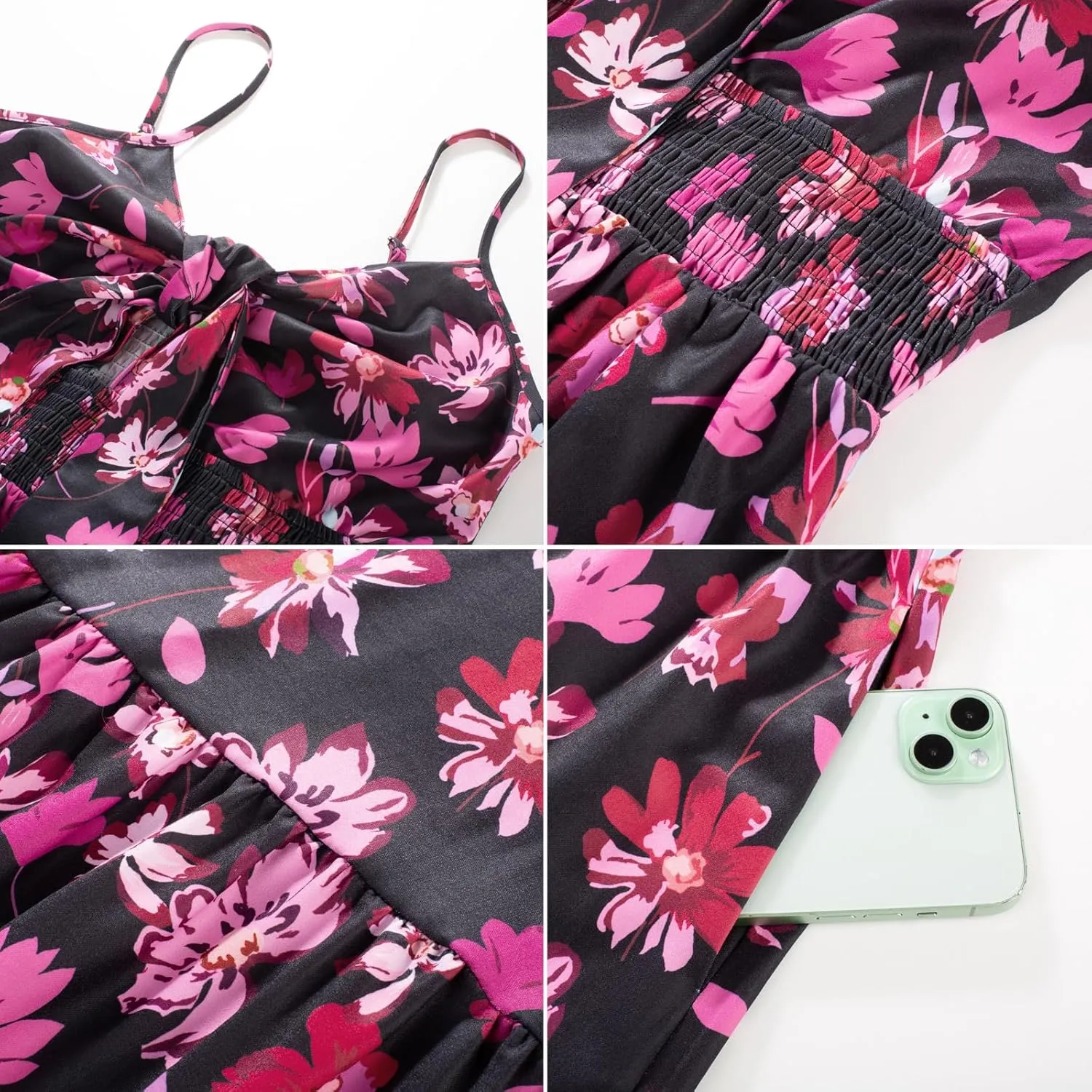 GRACE KARIN Women's 2025 Summer Maxi Dress Floral Tie Front Spaghetti Strap Casual Boho Beach Flowy Sundress with Pockets