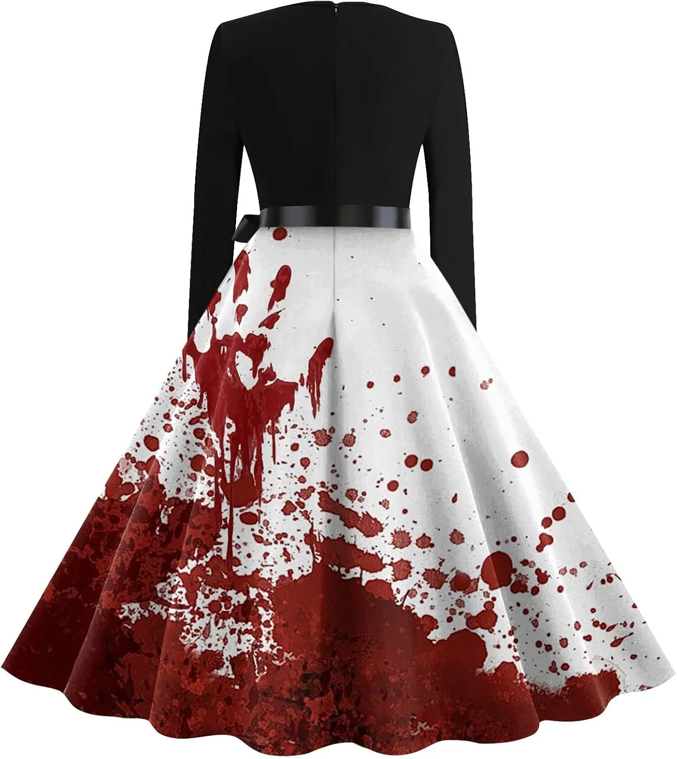 Halloween Dresses for Women Long Sleeve V Neck Vintage Print Costumes 1950s Fall Cocktail Dresses