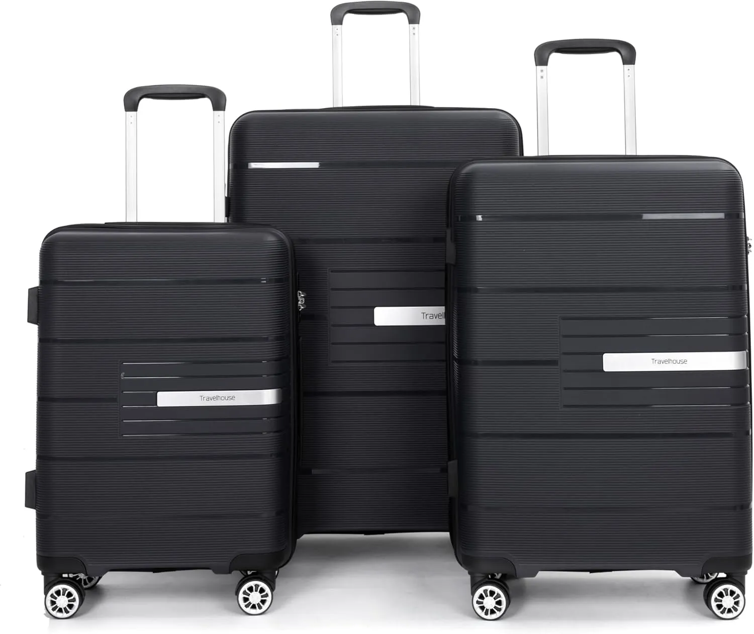 Hardshell Suitcase Double Spinner Wheels PP Luggage Sets Lightweight Durable Suitcase with TSA Lock,3-Piece Set (20/24/28), Black