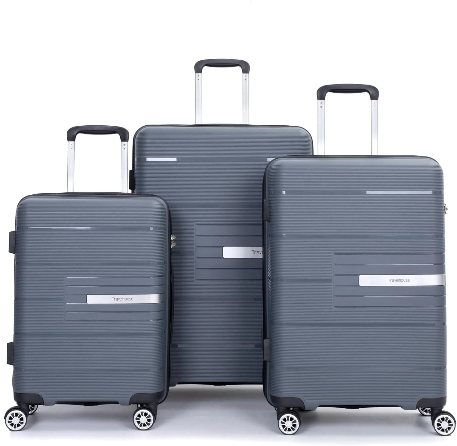 Hardshell Suitcase Double Spinner Wheels PP Luggage Sets Lightweight Durable Suitcase with TSA Lock,3-Piece Set (20/24/28), Gray