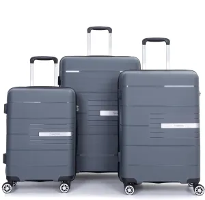 Hardshell Suitcase Double Spinner Wheels PP Luggage Sets Lightweight Durable Suitcase with TSA Lock,3-Piece Set (20/24/28), Gray
