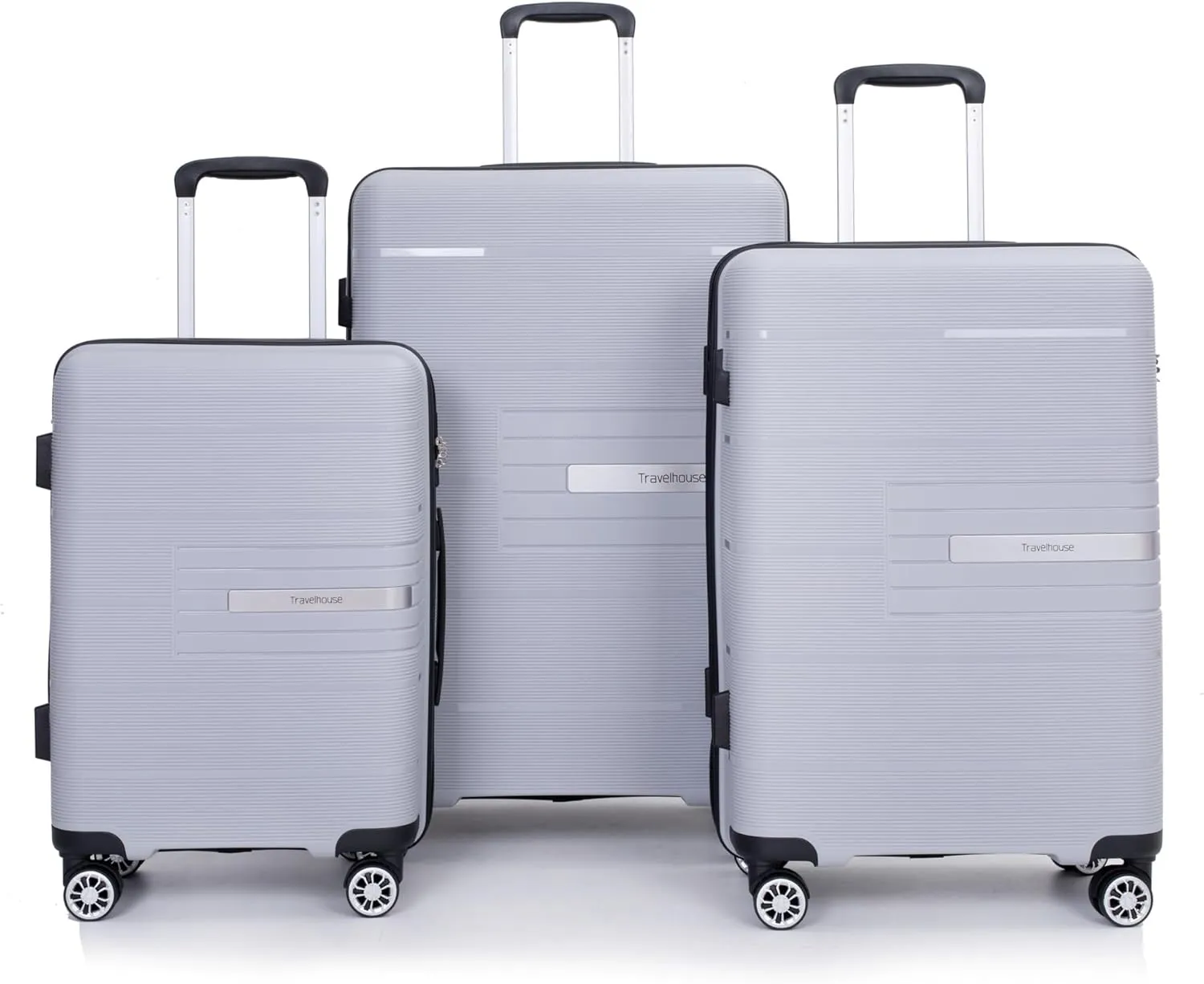 Hardshell Suitcase Double Spinner Wheels PP Luggage Sets Lightweight Durable Suitcase with TSA Lock,3-Piece Set (20/24/28), Silver