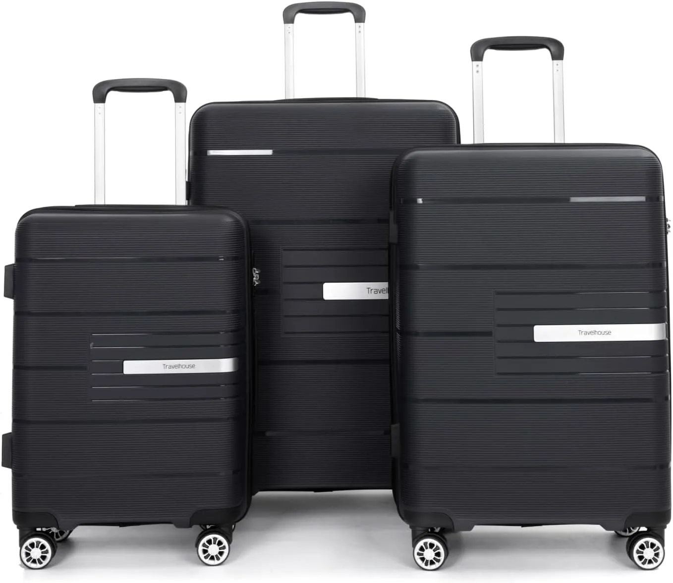 Hardshell Suitcase Double Spinner Wheels PP Luggage Sets Lightweight, TSA Lock, Black 3-Piece (20/24/28)