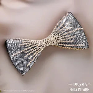 HDC x Emily in Paris Crystal Mesh Hair Bow Alligator Clip - Black