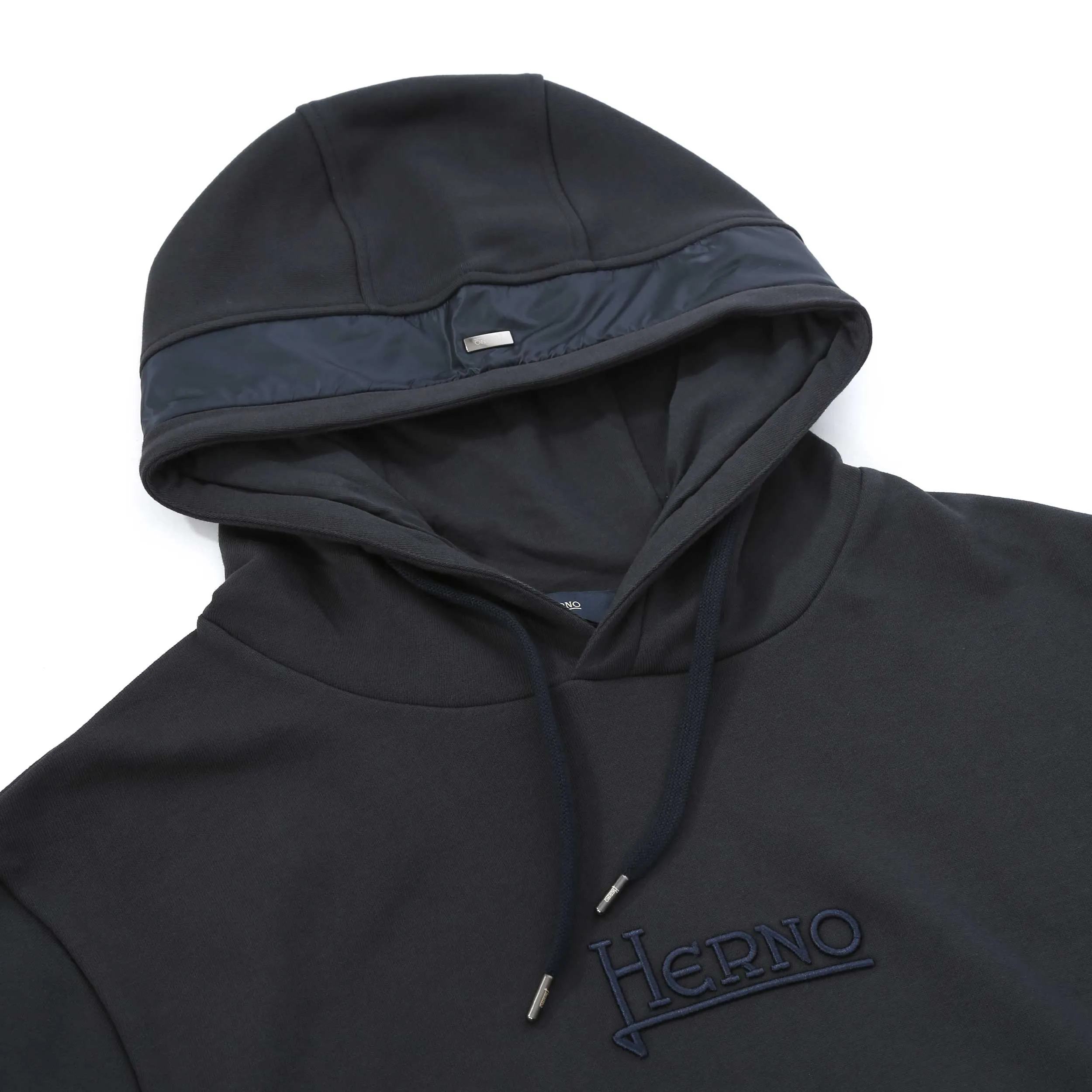 Herno Felpa Logo Con Cappuccio Hoodie Sweat Top in Navy