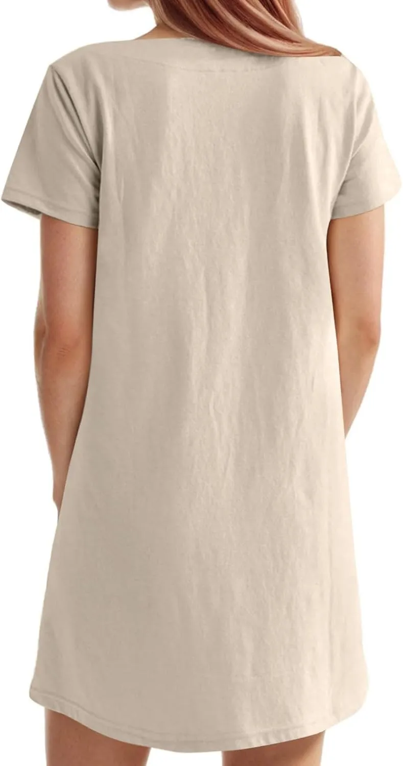 hlysgo Beach Dresses for Women 2025 Summer Short Sleeve Square Neck Casual Dress Solid Soft Comfy Mini Dress with Pockets