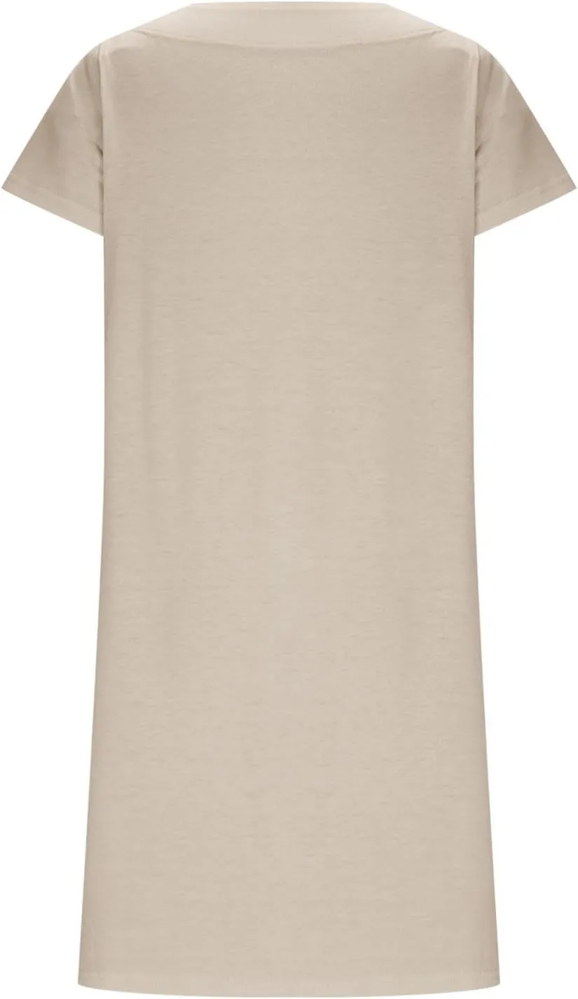 hlysgo Beach Dresses for Women 2025 Summer Short Sleeve Square Neck Casual Dress Solid Soft Comfy Mini Dress with Pockets