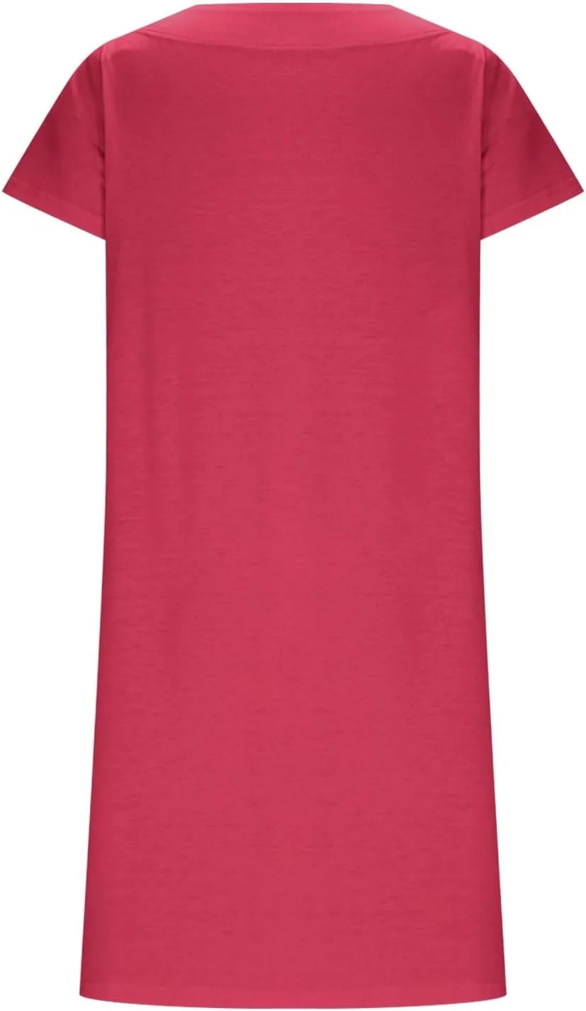 hlysgo Beach Dresses for Women 2025 Summer Short Sleeve Square Neck Casual Dress Solid Soft Comfy Mini Dress with Pockets