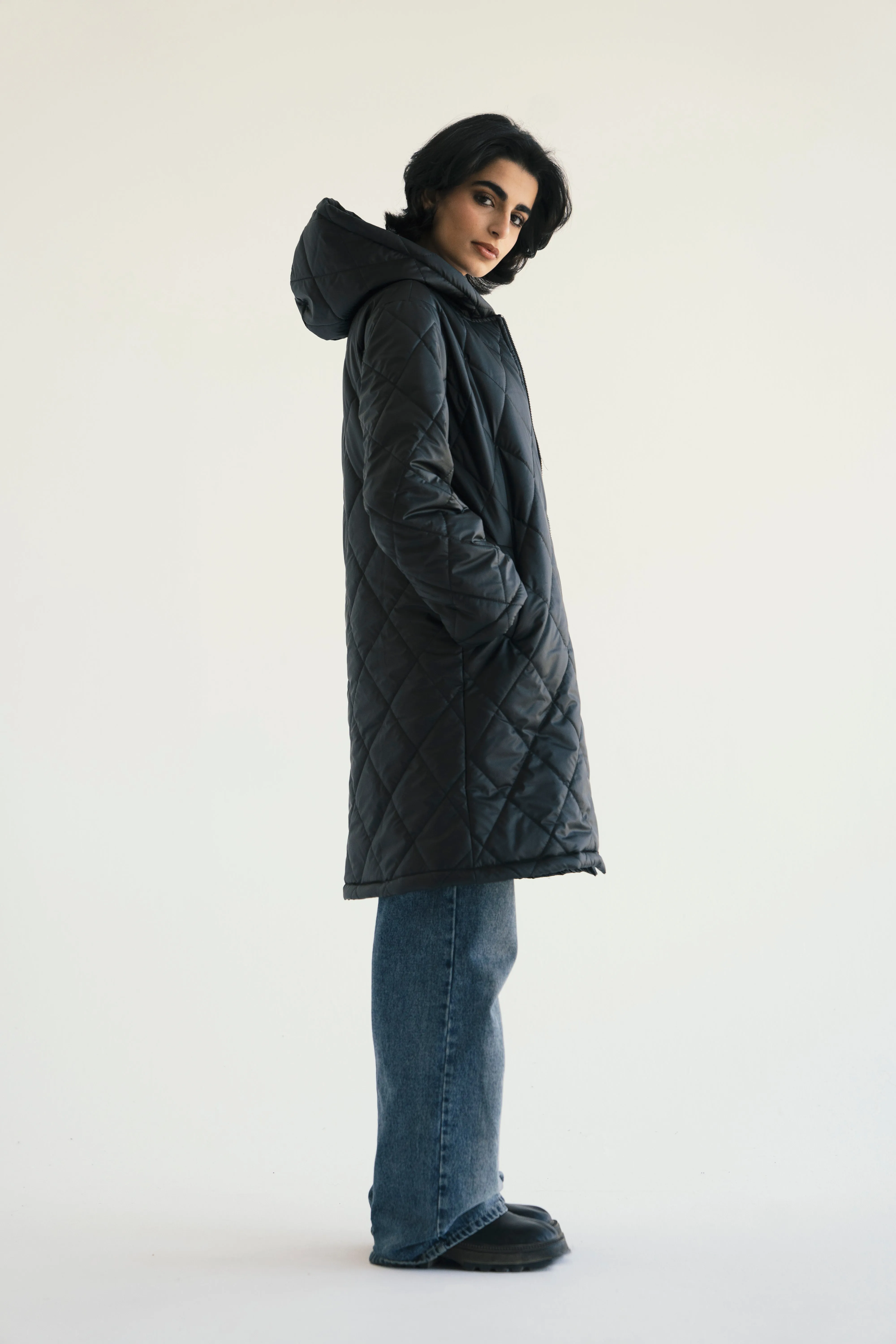 Hooded Puffer Jacket in Black