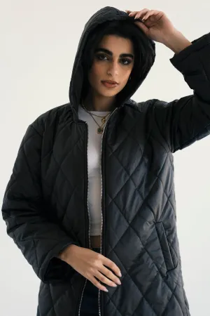 Hooded Puffer Jacket in Black