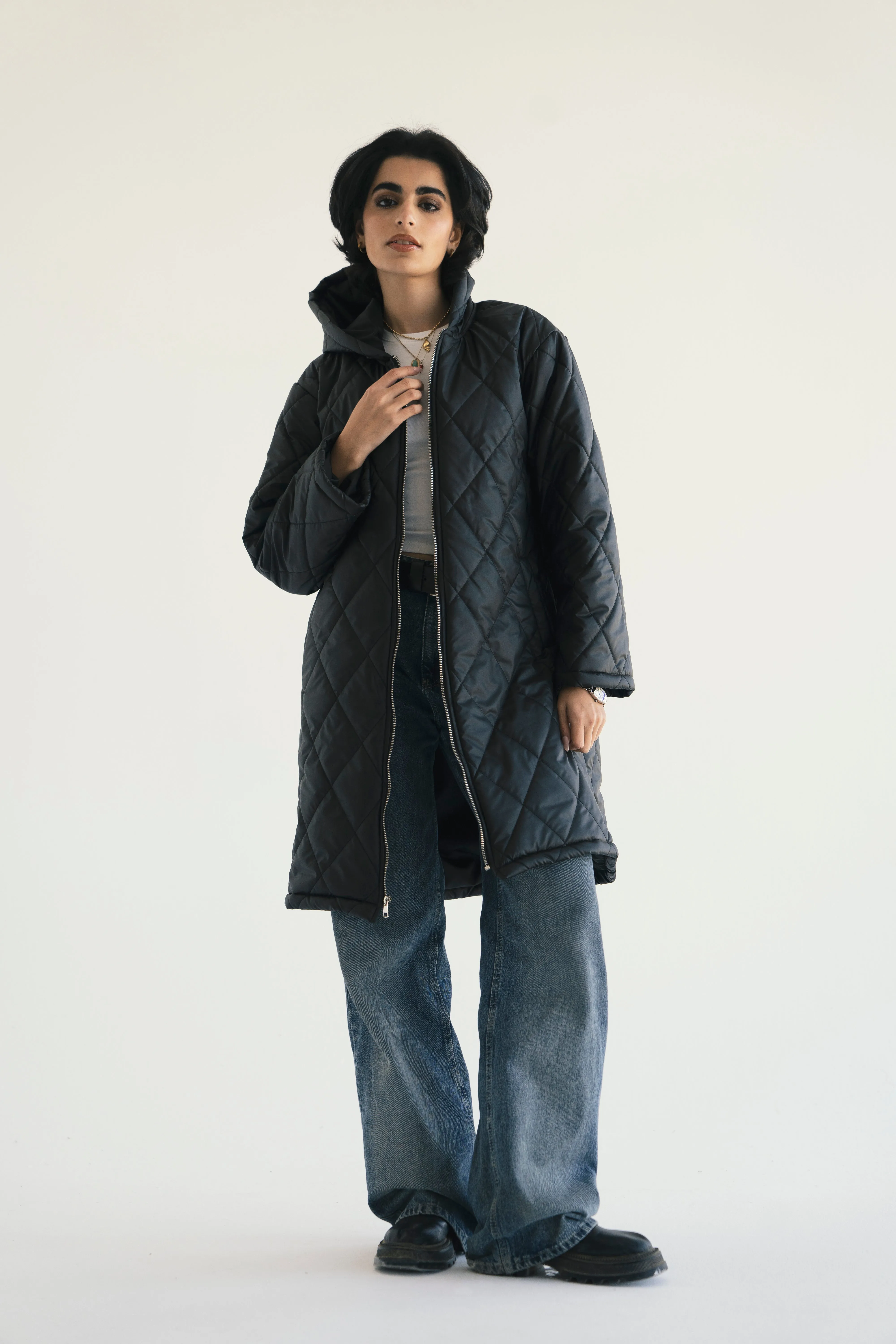 Hooded Puffer Jacket in Black