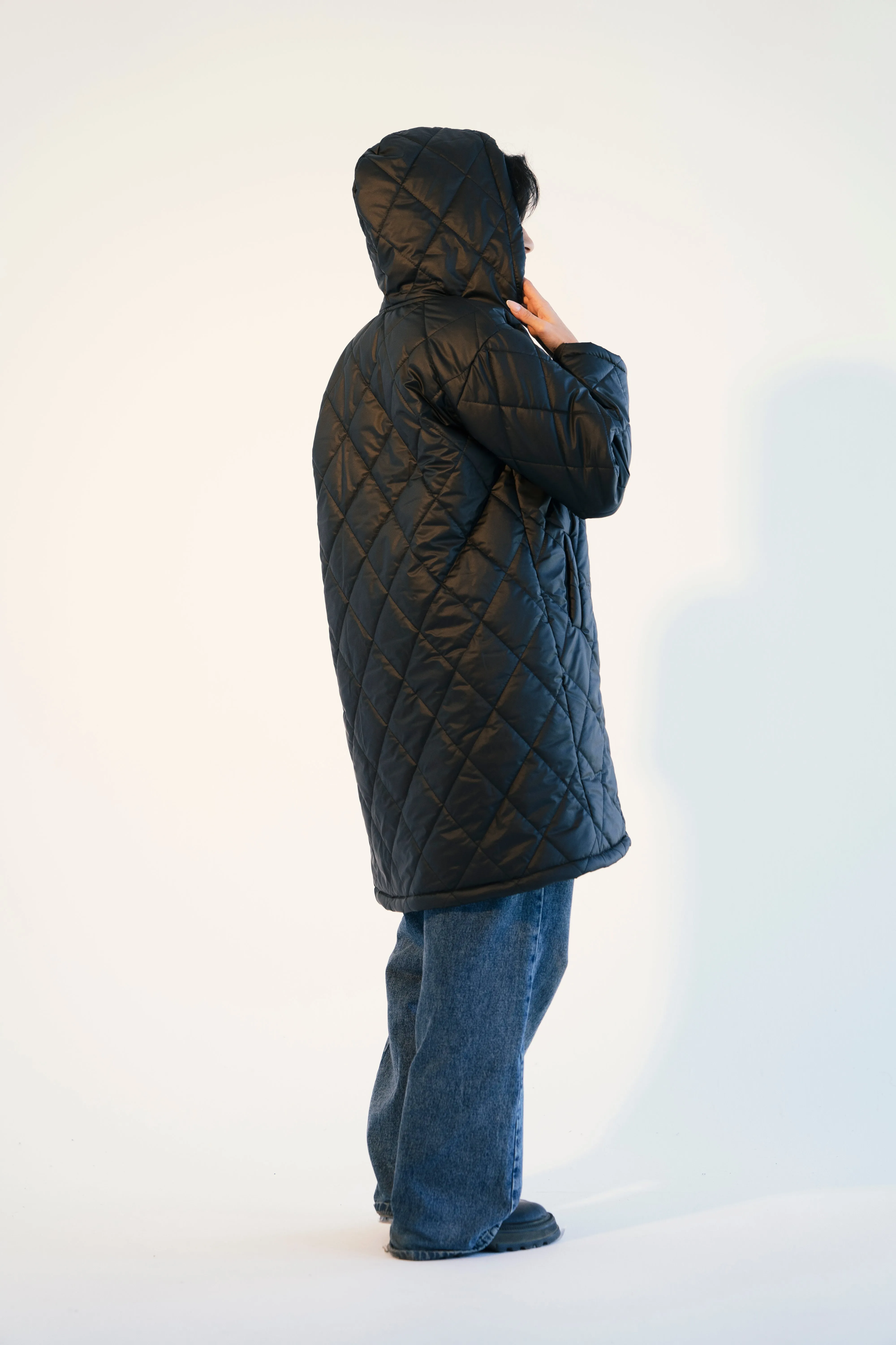 Hooded Puffer Jacket in Black