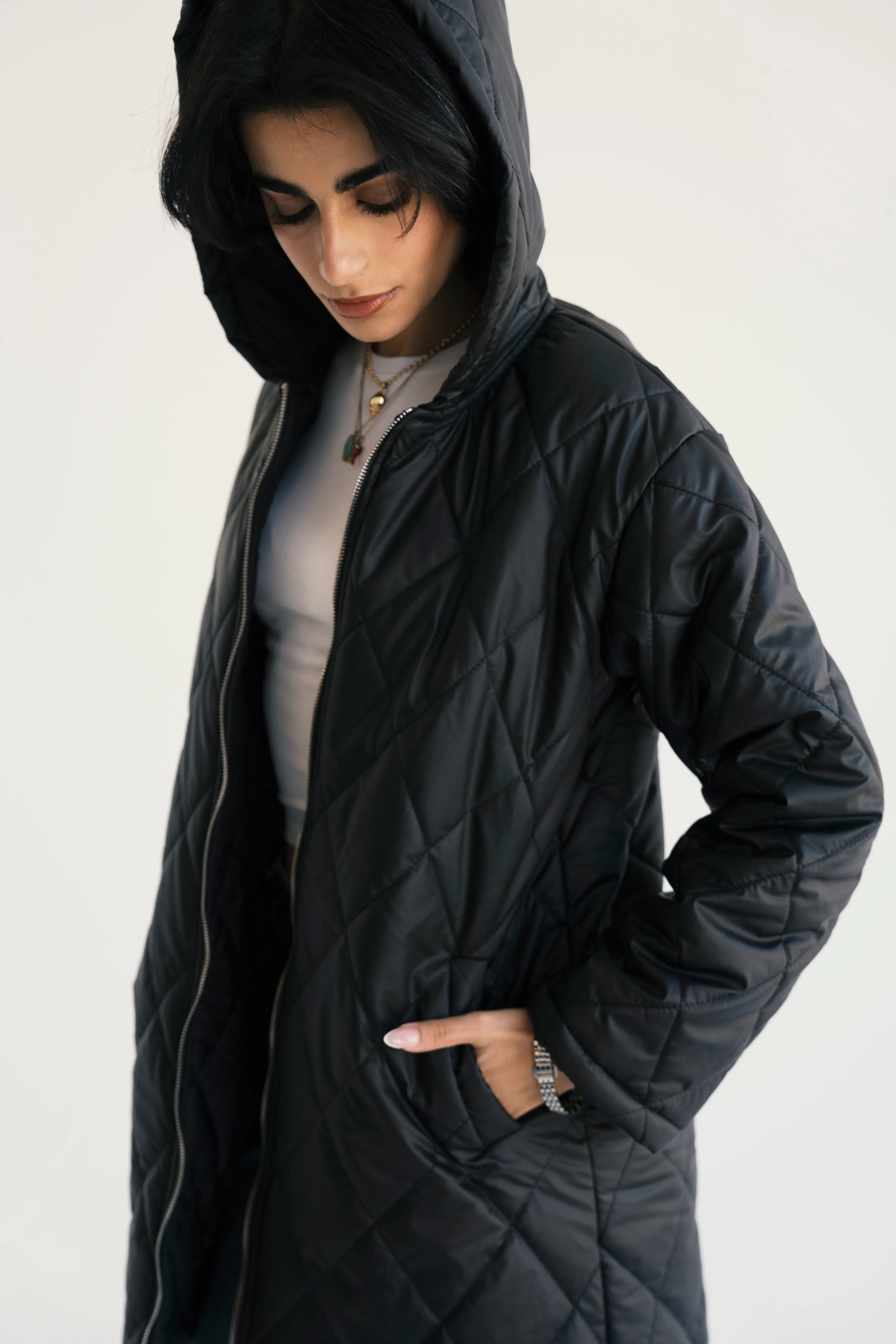 Hooded Puffer Jacket in Black