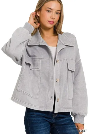 Immerse Yourself Sleet Cropped Acid Wash Shacket
