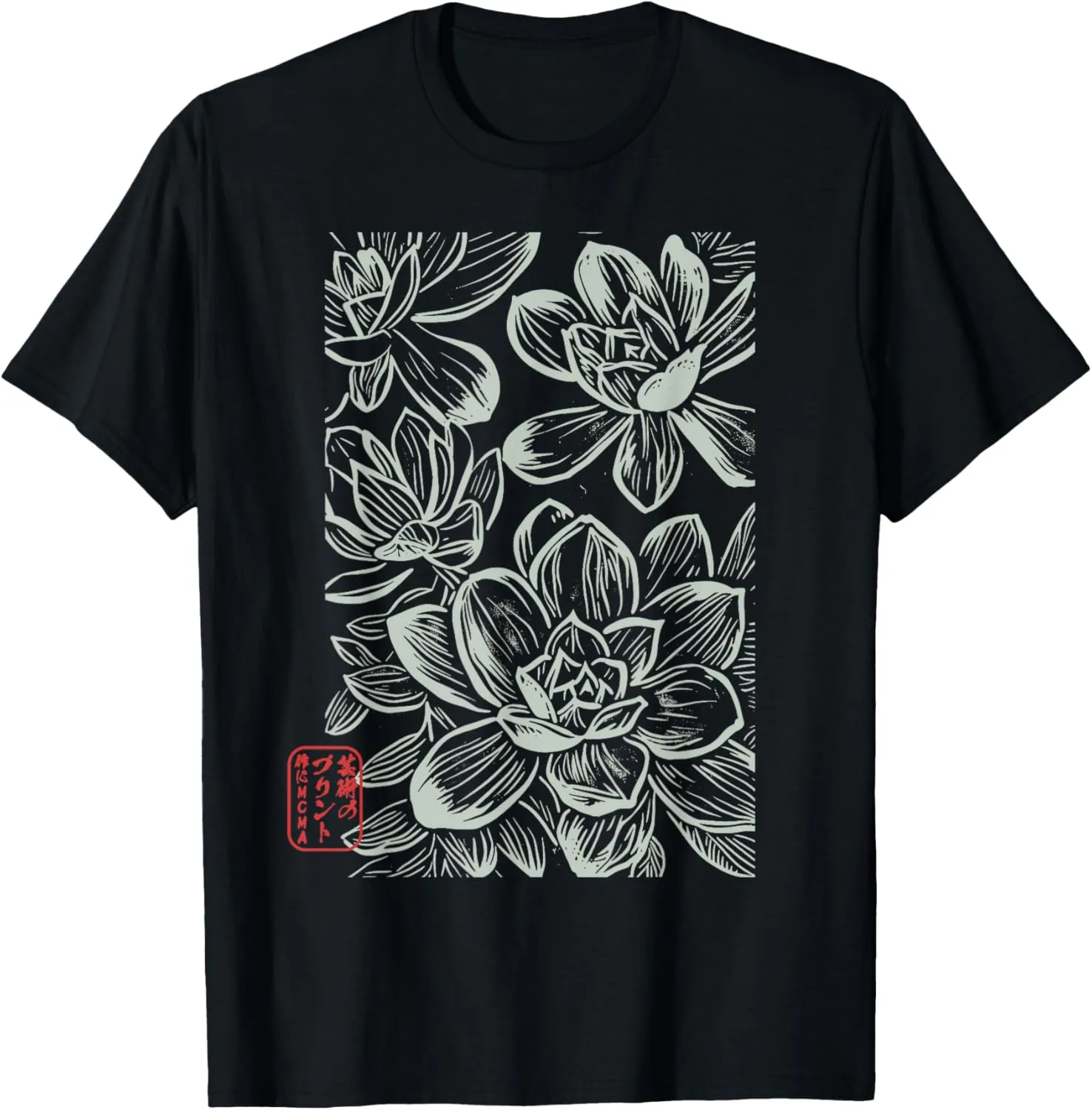 Japanese Boho Flowers  Sumi-e Style Floral Botanical Art T-Shirt
