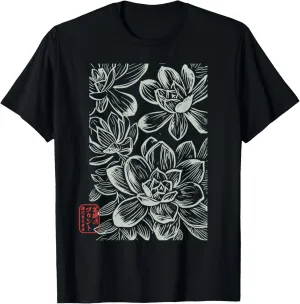 Japanese Boho Flowers  Sumi-e Style Floral Botanical Art T-Shirt