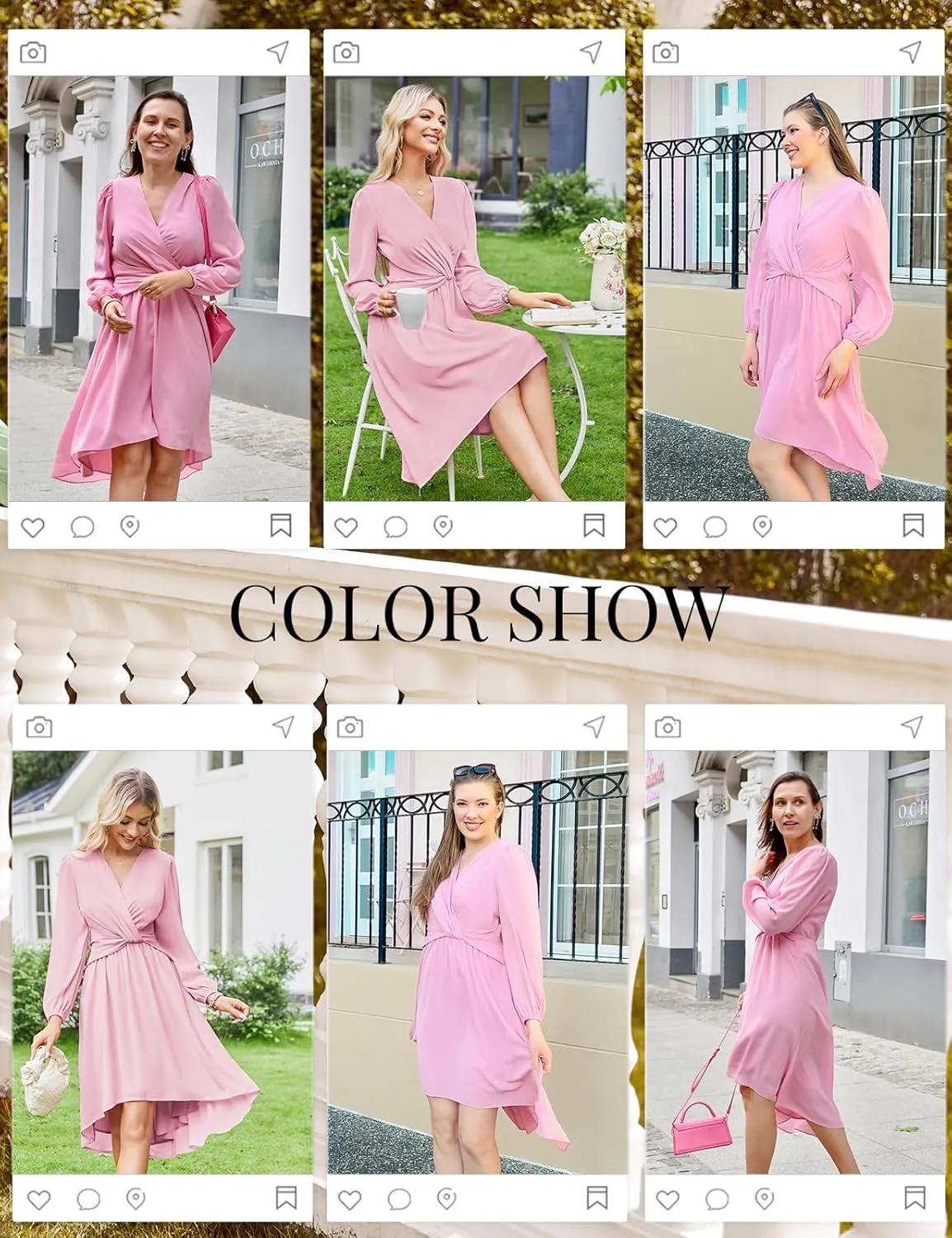 JASAMBAC Dresses for Women Wedding Guest Chiffon Wrap V Neck Empire Waist A Line High Low Flowy Casual Modest Maxi Dress