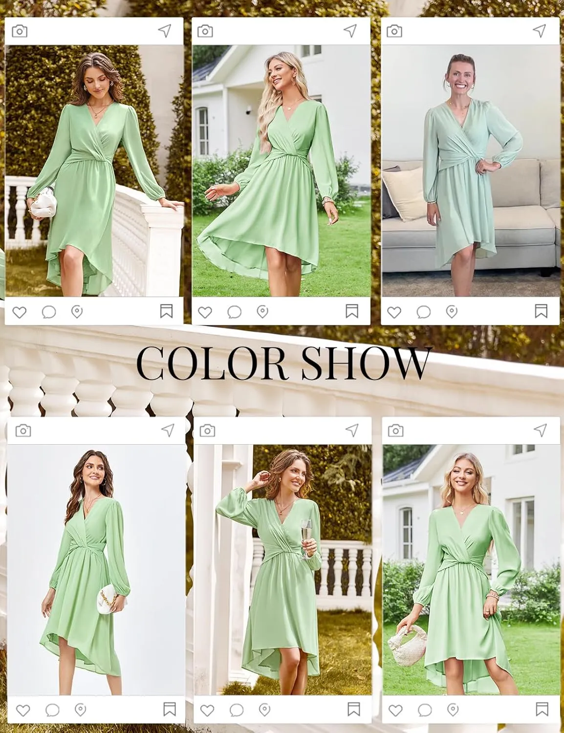 JASAMBAC Dresses for Women Wedding Guest Chiffon Wrap V Neck Empire Waist A Line High Low Flowy Casual Modest Maxi Dress