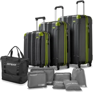 Joyway Luggage Sets 3 Piece with Spinner Wheels, ABS Hardside Travel Suitcase Set with TSA Lock for Women and Men (Black_Green)