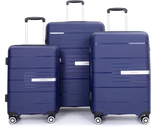 Kangmusi Hardshell Suitcase Double Spinner Wheels PP Luggage Sets Lightweight Suitcase with TSA Lock,3-Piece Set (20/24/28), Navy