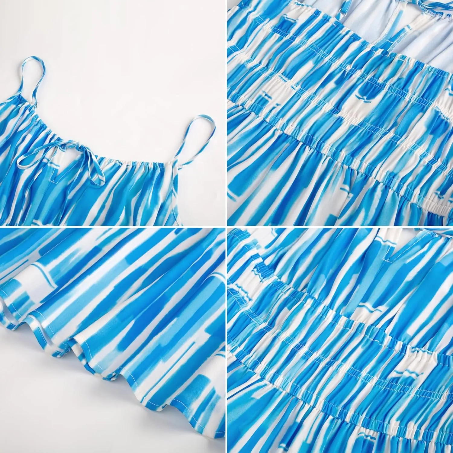 Kate Kasin Womens Striped Dresses V Neck Cutout Casual Spaghetti Strap Flowy Swing A Line Beach Tiered Maxi Sundress