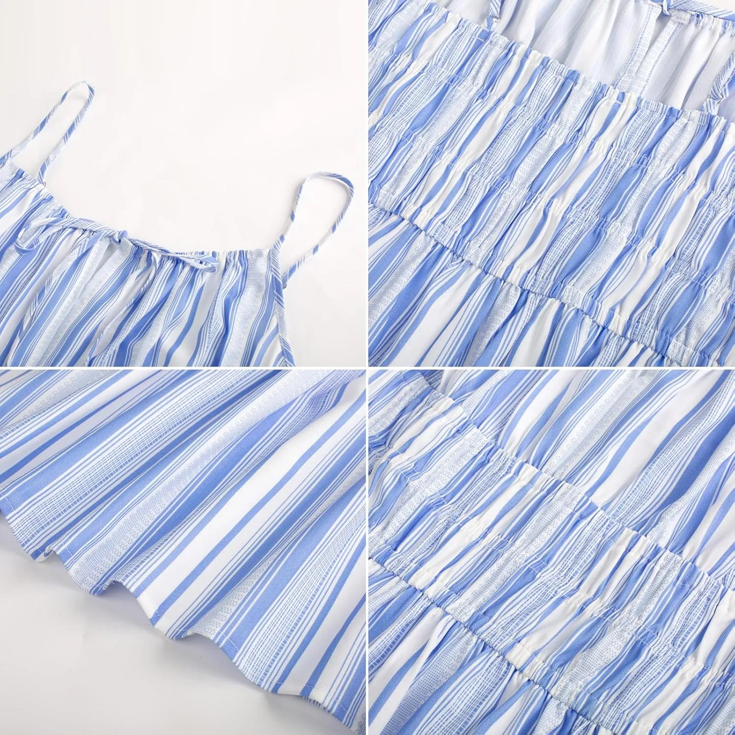 Kate Kasin Womens Striped Dresses V Neck Cutout Casual Spaghetti Strap Flowy Swing A Line Beach Tiered Maxi Sundress
