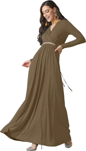 KOH KOH Sleeve Kaftan V-Neck Flowy Formal Winter Gowns