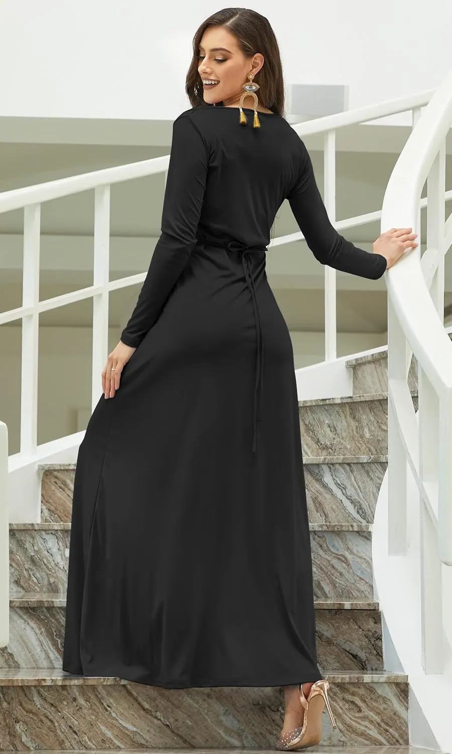 KOH KOH Sleeve Kaftan V-Neck Flowy Formal Winter Gowns