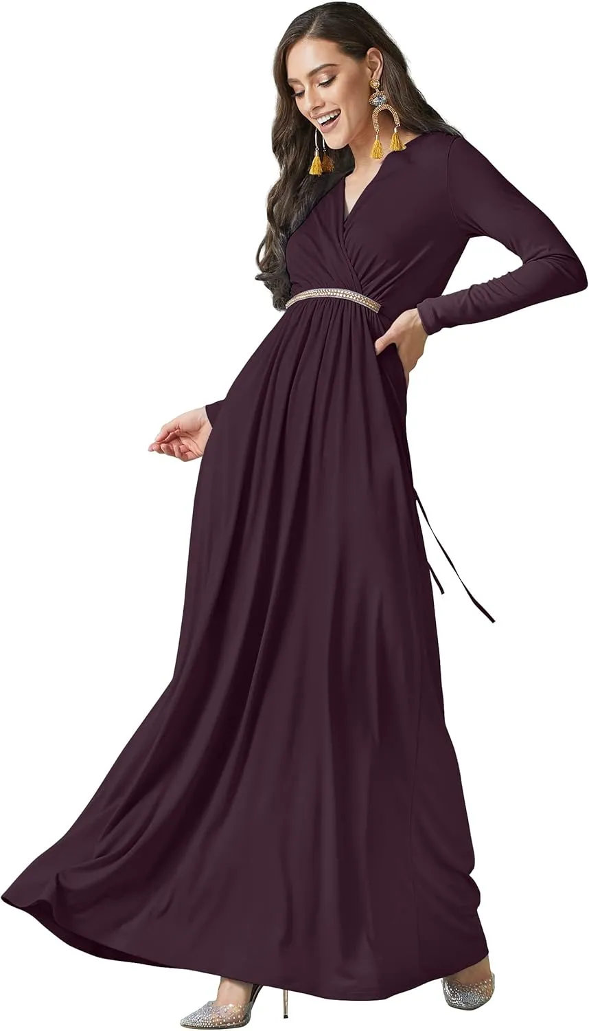 KOH KOH Sleeve Kaftan V-Neck Flowy Formal Winter Gowns