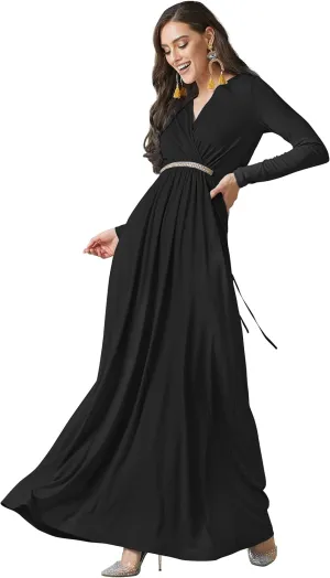 KOH KOH Sleeve Kaftan V-Neck Flowy Formal Winter Gowns