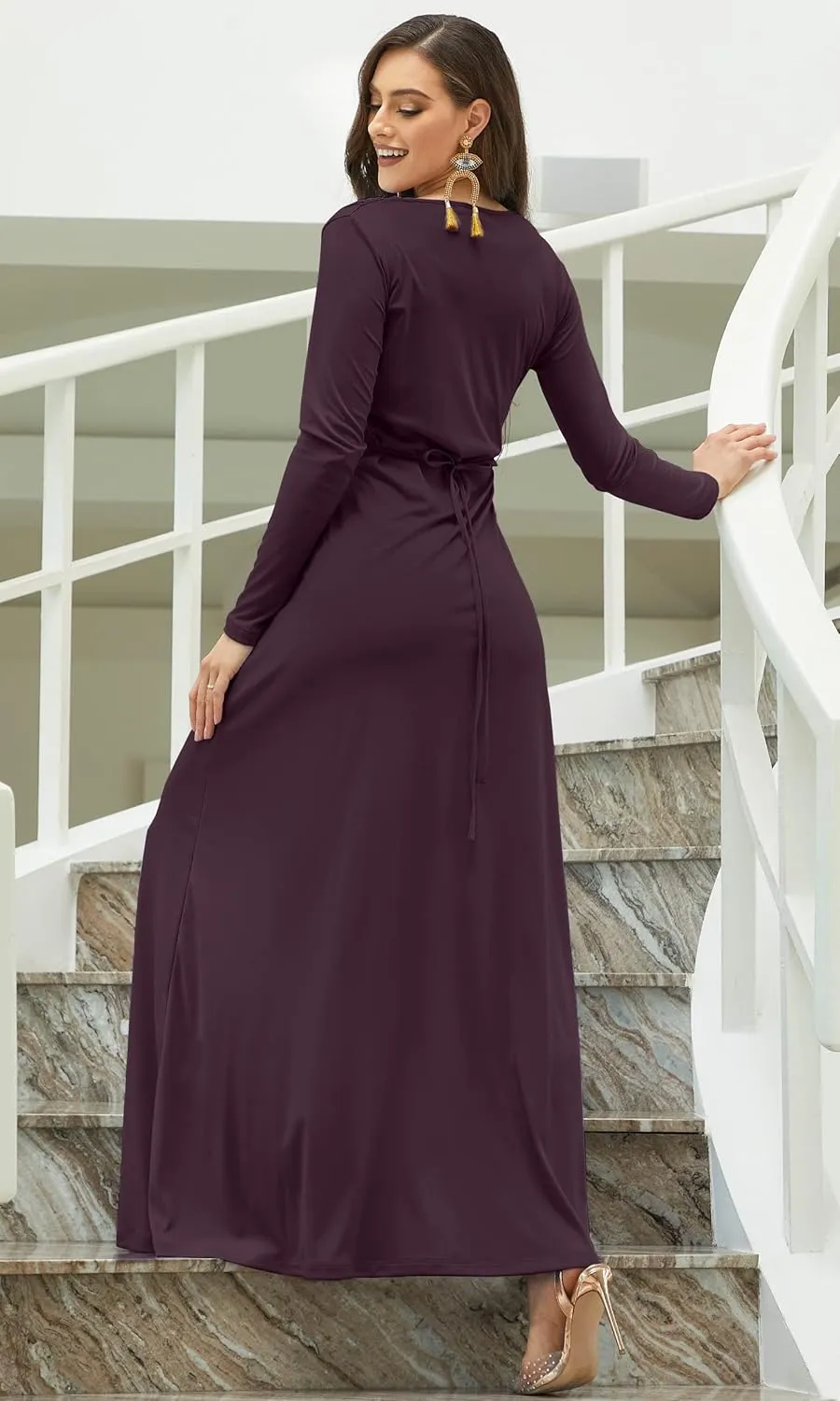 KOH KOH Sleeve Kaftan V-Neck Flowy Formal Winter Gowns
