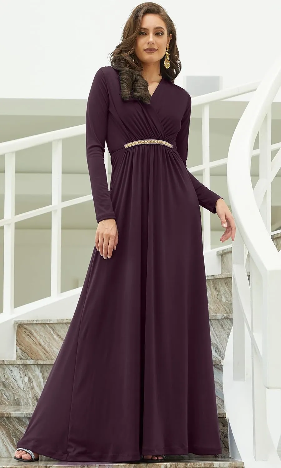 KOH KOH Sleeve Kaftan V-Neck Flowy Formal Winter Gowns