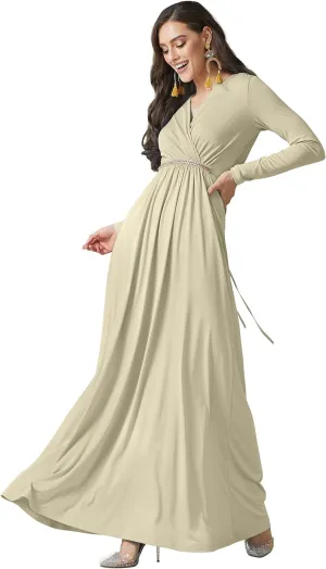 KOH KOH Sleeve Kaftan V-Neck Flowy Formal Winter Gowns