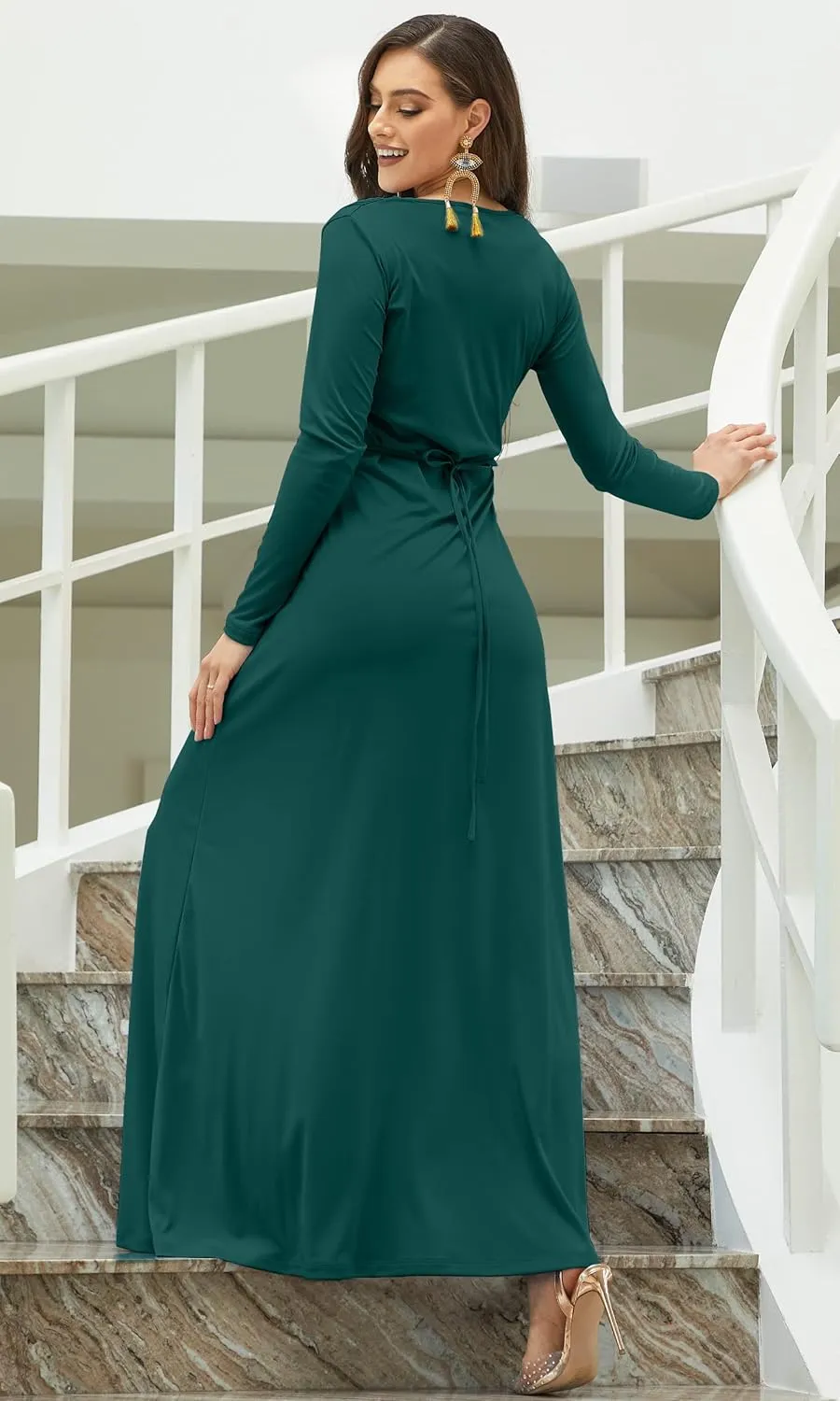 KOH KOH Sleeve Kaftan V-Neck Flowy Formal Winter Gowns