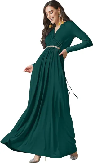 KOH KOH Sleeve Kaftan V-Neck Flowy Formal Winter Gowns