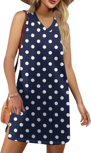 KUIOLYPOER Summer Dresses for Women 2025 V-Neck Sleeveless Sundress Trendy Casual Vacation Beach Dress with Hem Split