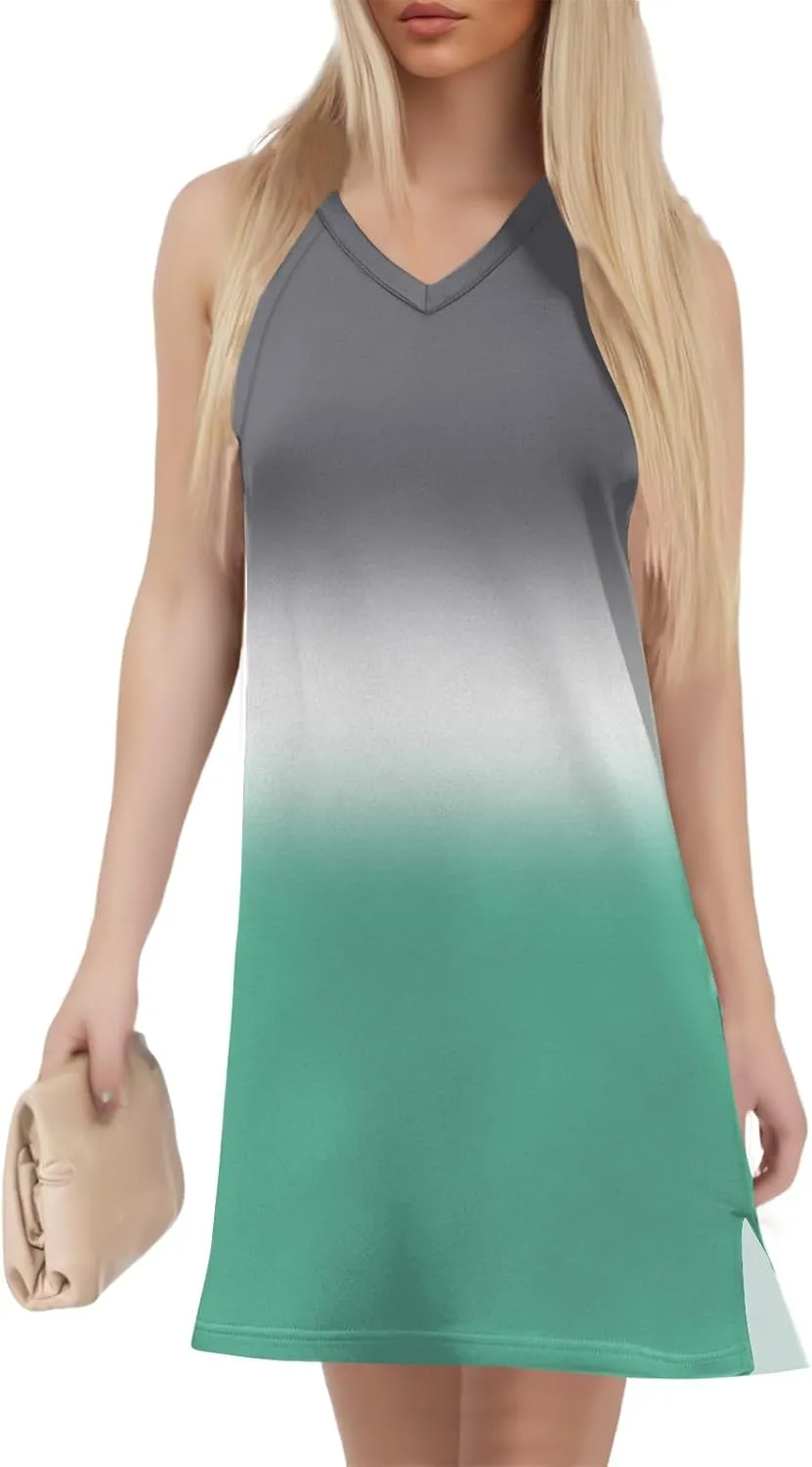 KUIOLYPOER Summer Dresses for Women 2025 V-Neck Sleeveless Sundress Trendy Casual Vacation Beach Dress with Hem Split