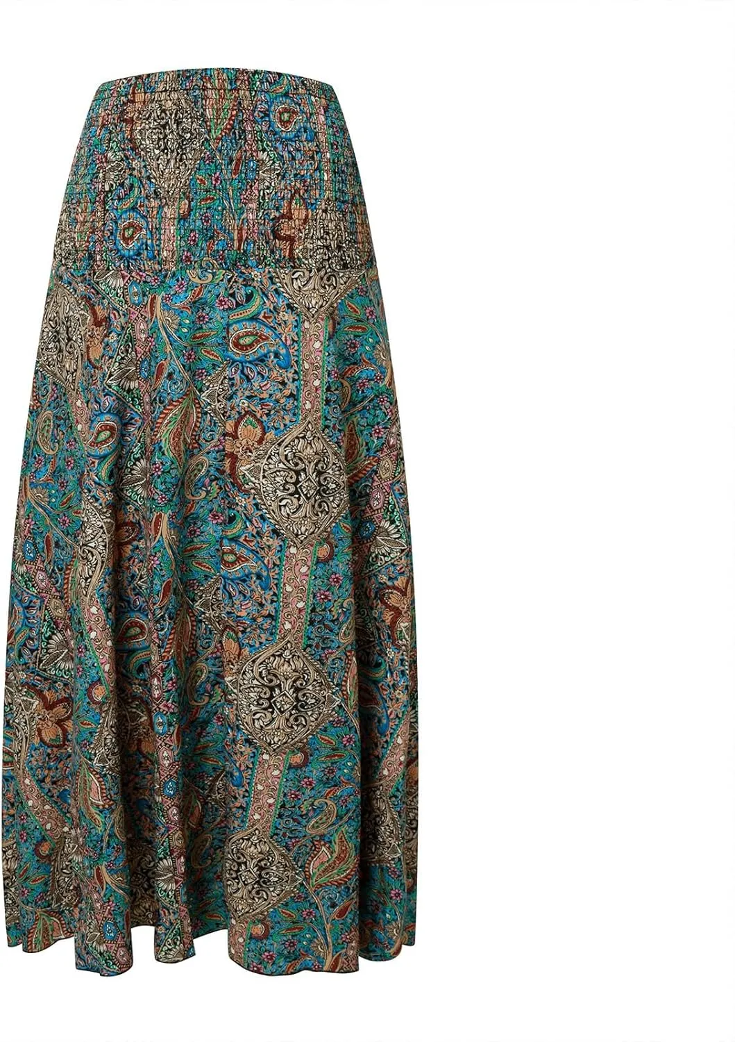 Ladies Boho Maxi Skirts Summer Beach Flowy Tiered High Waist A-Line Skirt Vintage Bohemian Mexico Vacation Outfits for Women