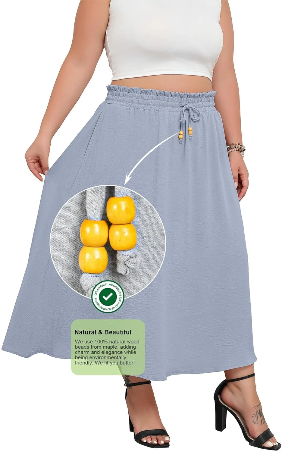 Lastshe Plus Size Maxi Skirts for Women Summer A-line Long Skirt with Pockets
