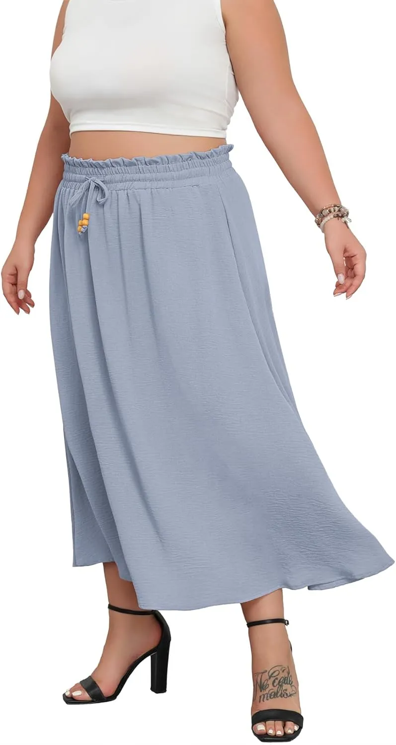 Lastshe Plus Size Maxi Skirts for Women Summer A-line Long Skirt with Pockets