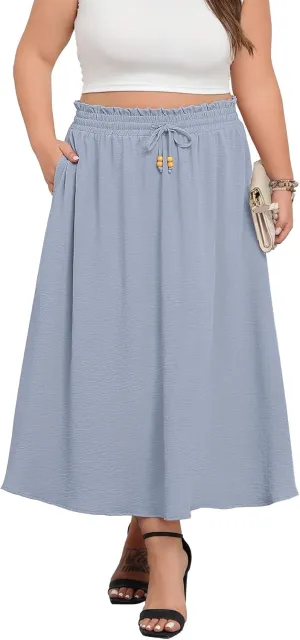 Lastshe Plus Size Maxi Skirts for Women Summer A-line Long Skirt with Pockets