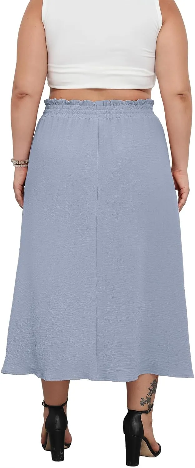Lastshe Plus Size Maxi Skirts for Women Summer A-line Long Skirt with Pockets