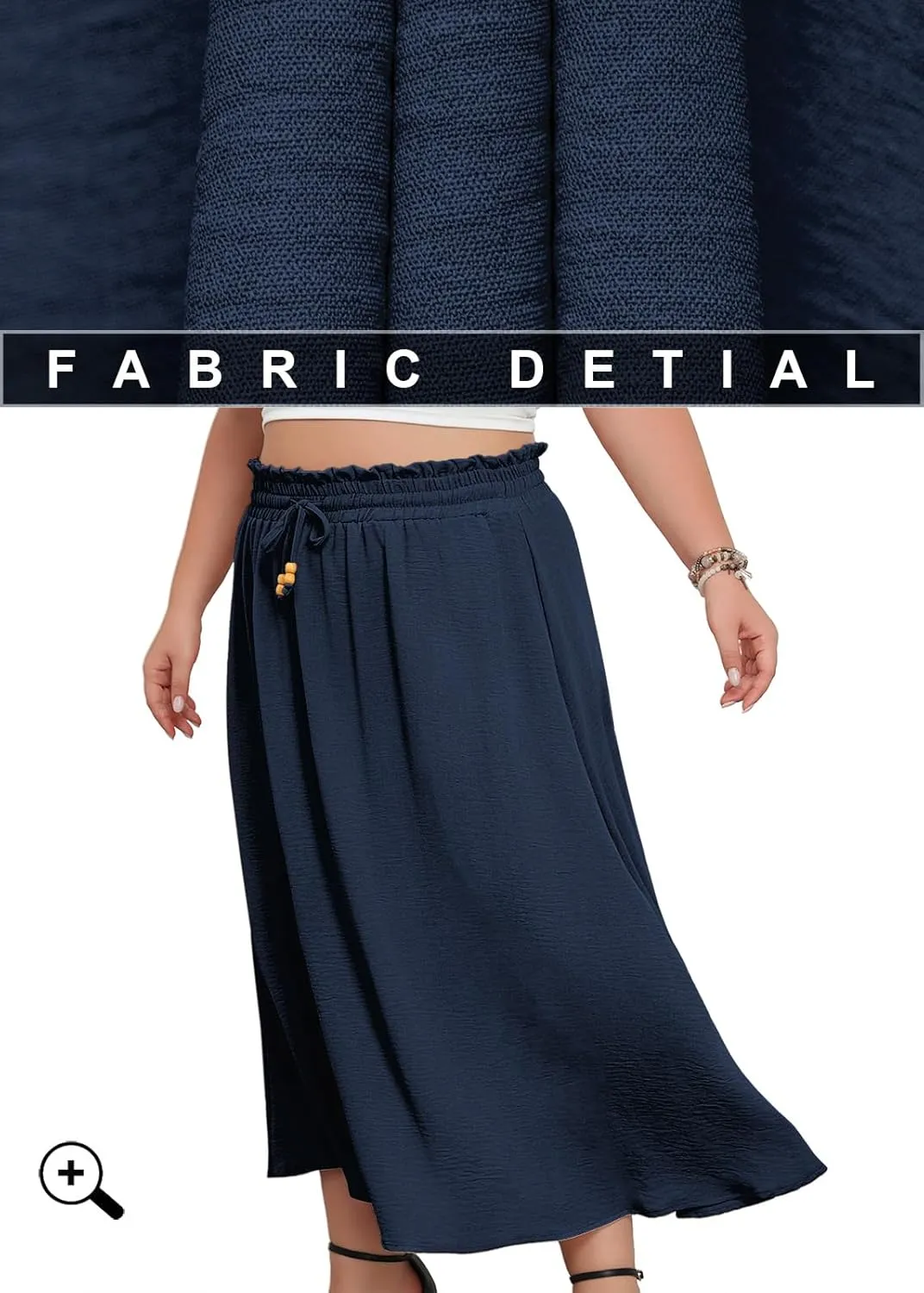 Lastshe Plus Size Maxi Skirts for Women Summer Boho Pleated Elastic High Waist A-line Long Skirt with Pockets